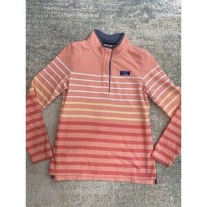L.L. Bean Women's Plus Sz S Soft Cotton Coral Striped Rugby Pullover Top Preppy